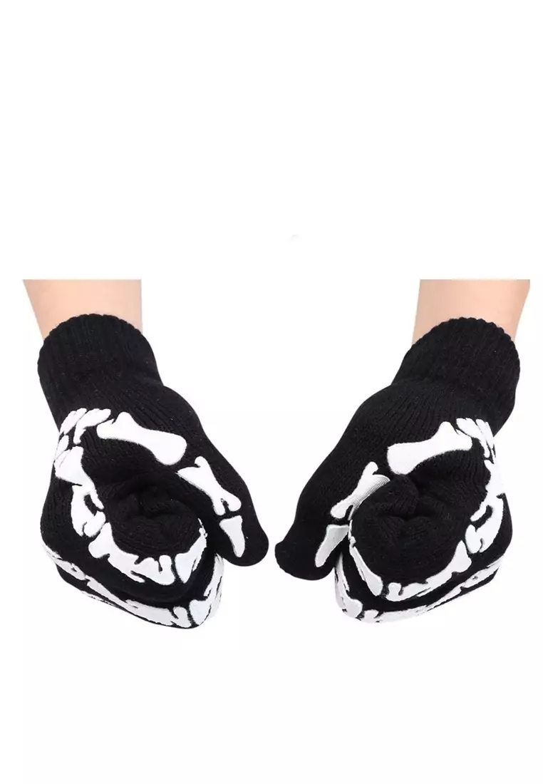 Irroin Sarung Tangan Pria Touch Glove Skull Skeleton Design for Smartphone Material Acrylic + Spandex ORIGINAL - Black