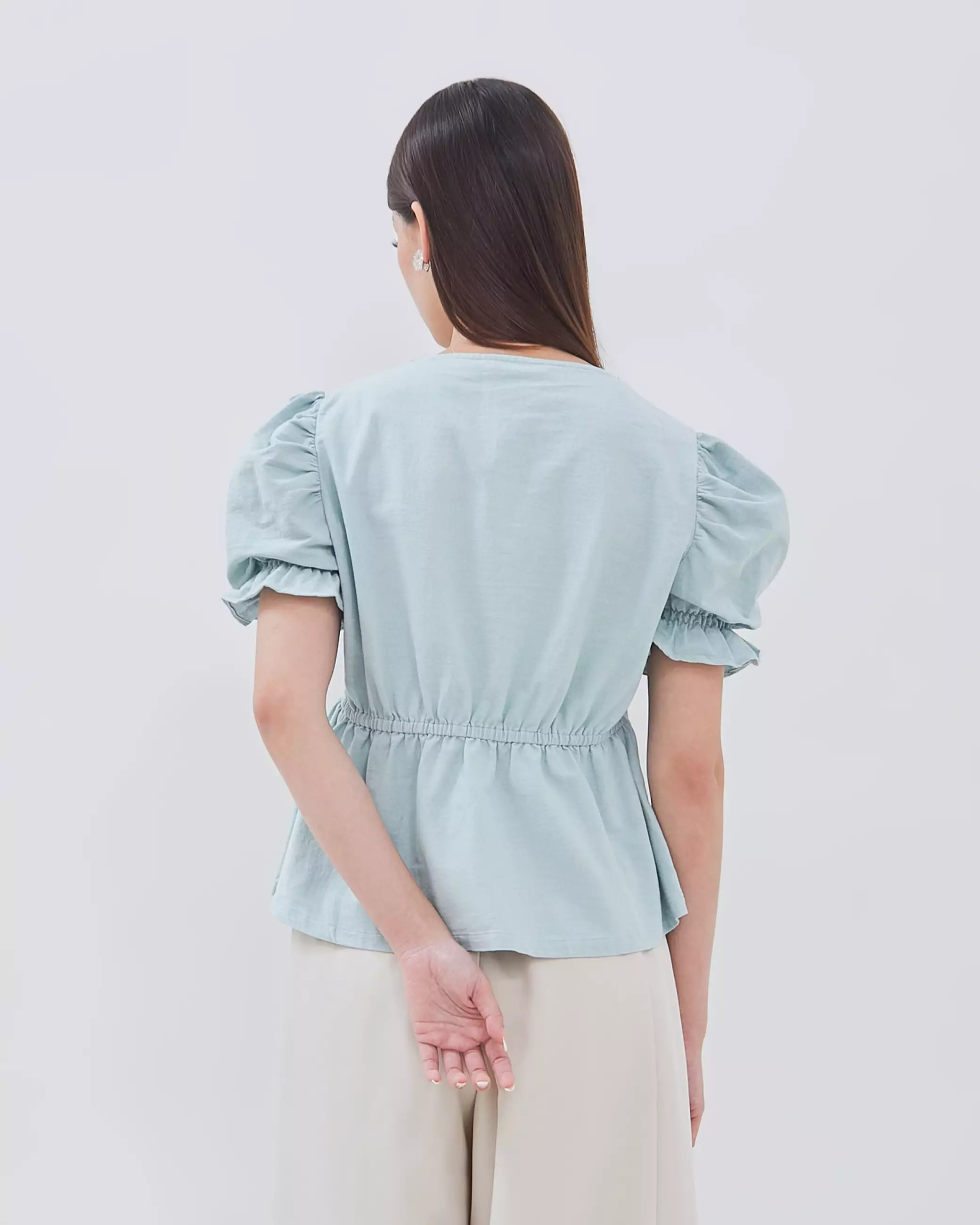 Urban Exchange Ziva Green Blouse - Atasan Blouse Puff Sleeves Warna Green