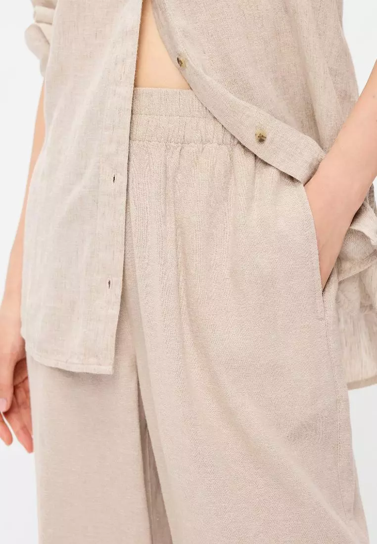 High-Waisted Linen-Blend Super Wide-Leg Pants