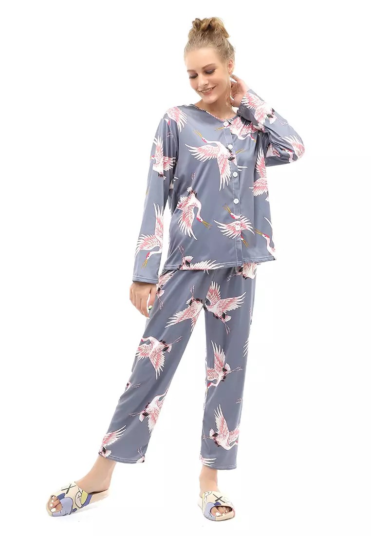 Vance Setelan Piyama Baju Tidur Wanita Lengan Panjang Bango Motive Material Cotton ORIGINAL - Dark Gray