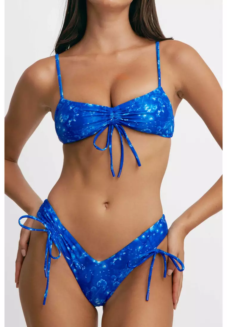 Sophia Scrunched Bikini Top / Cyanotype