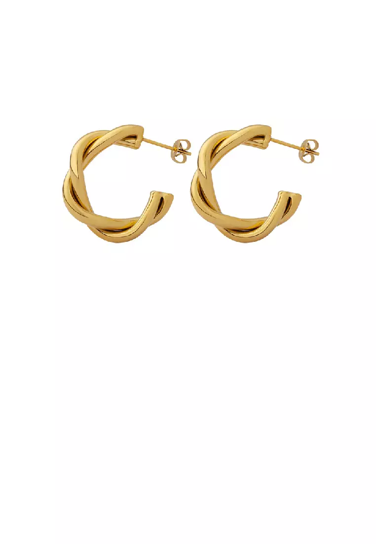 Simple Personality Plated Gold 316L Stainless Steel Twist C shaped Geometric Stud Earrings