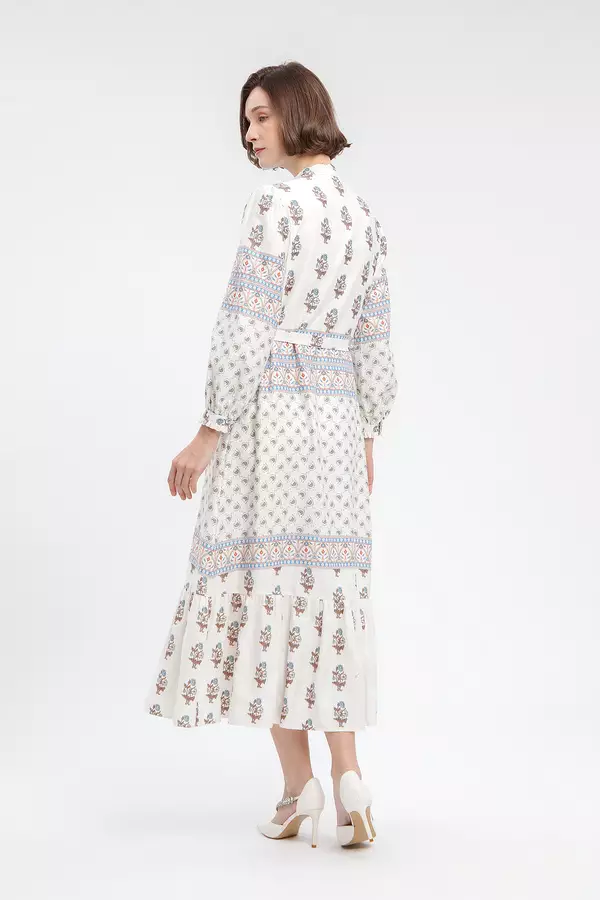 MINIMAL - Layona - Gamis Motif Bunga Geometris - Beige Colour Beige_Light