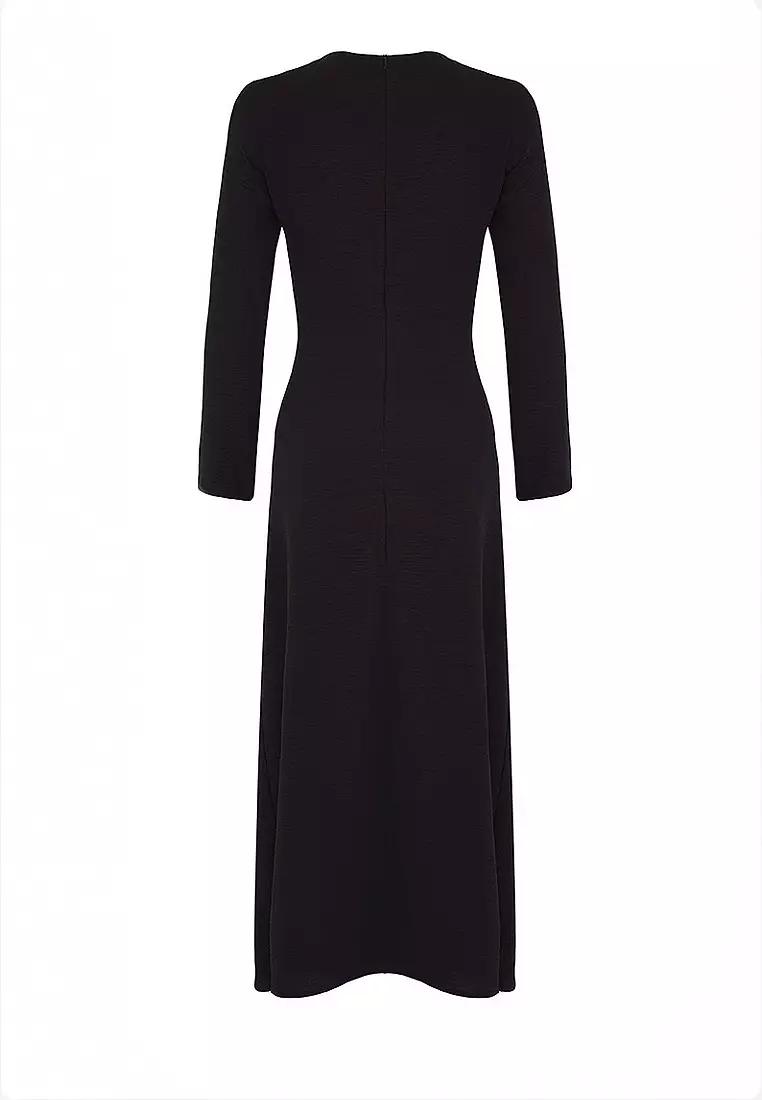 Brooch Detailed Woven Dress