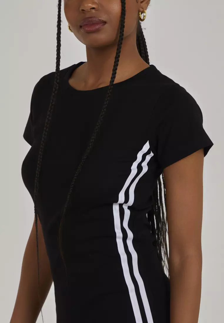 Pink Vanilla Black Sports Stripe Jersey Dress