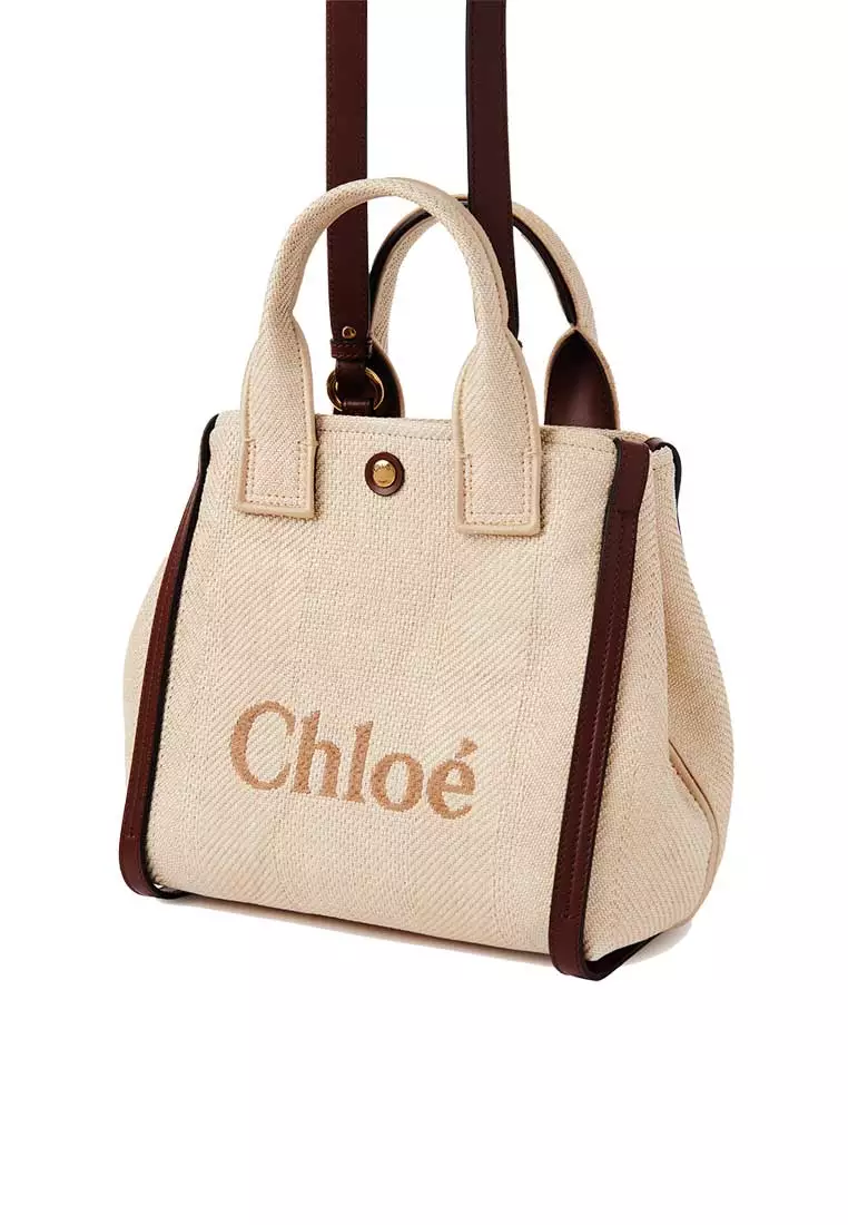 Small Chloe Carry Tote Bag In Raffia Effect Fibres Hot Sand CH25US911P1924P
