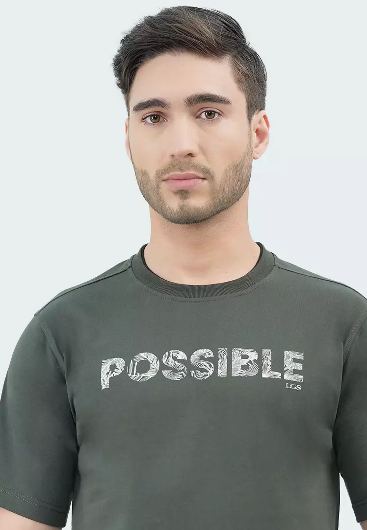 LGS - Kaos Casual Pria - Sablon Tulisan Possible - Katun - Warna Hijau Army - Reguler Fit - CTS.222.S3476.01.C