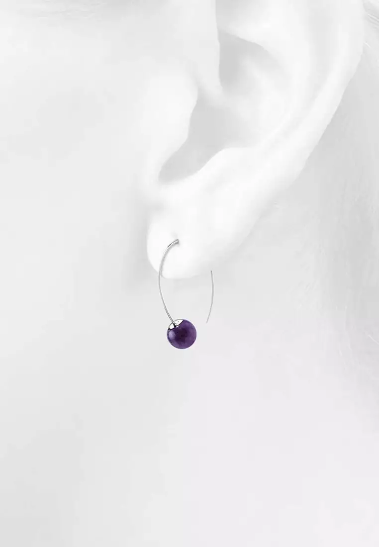 Solid 925 Sterling Silver Round Amethyst Dangle Earrings