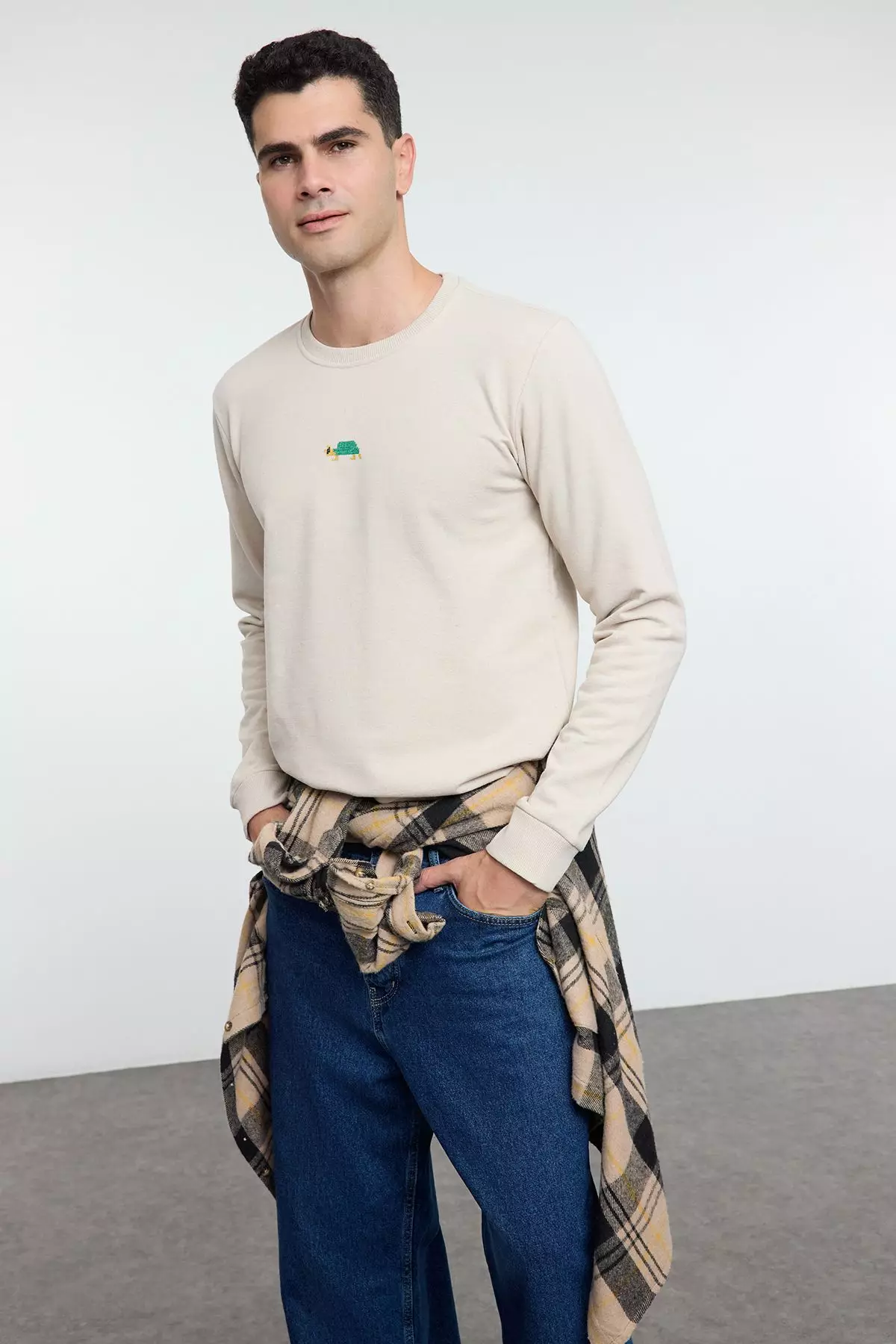 Stone Regular/Normal Cut Crew Neck Etamine Animal Embroidered Sweatshirt TMNAW25SW00158