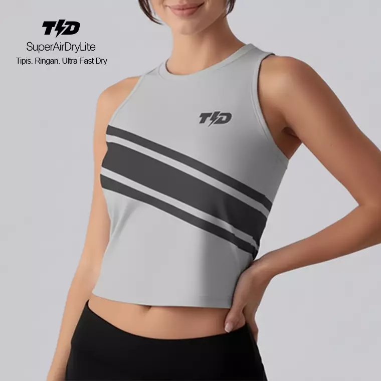 TDACTIVE Crop Tank Lari Padel lightweight cepat kering SuperAirdrylite 3lines abu muda tua LSE95