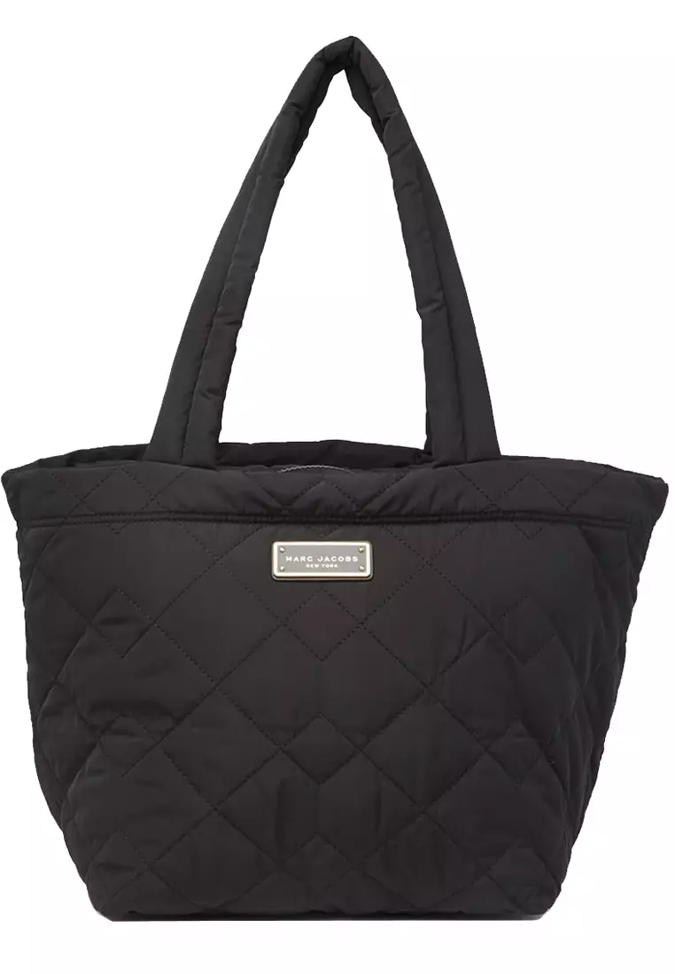Quilted Nylon Medium Tote Bag in Black