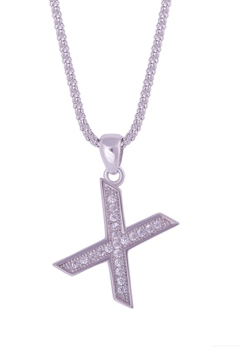 SHANTAL JEWELRY grey and white and silver Cubic Zirconia Silver Alphabet Letter 'X' Necklace SH814AC34ILLSG_1