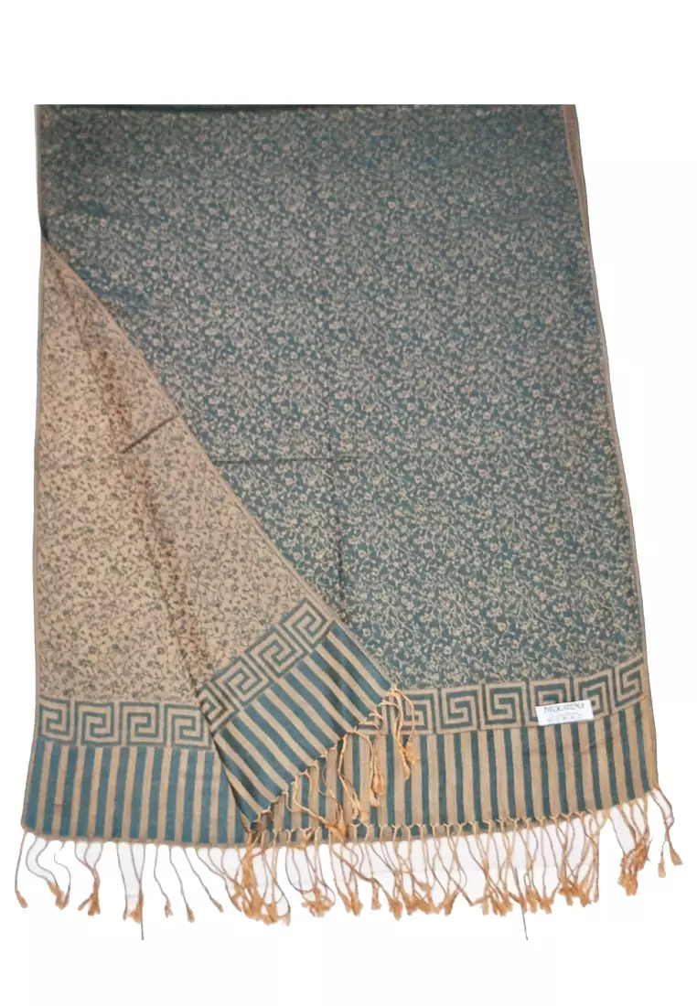 Reversible Viscose Floral Pattern Pashmina Shawl Syal Wanita Emerald Green