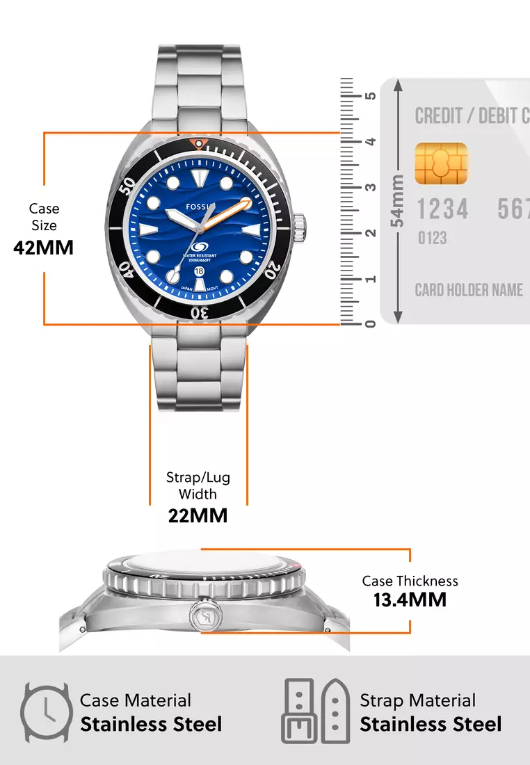 Fossil Men's Breaker Analog Watch ( FS6064 ) - Quartz, Silver Case, Round Dial, 22 MM Silver Stainless Steel Band