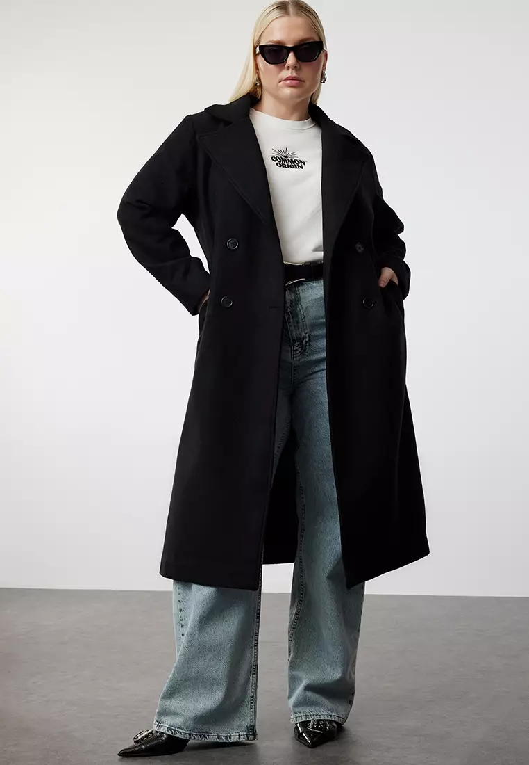 Overcoat Trench Coat Tk Maxx Coats Buy Trendyol Black Plus Size Coat Online  ZALORA Malaysia