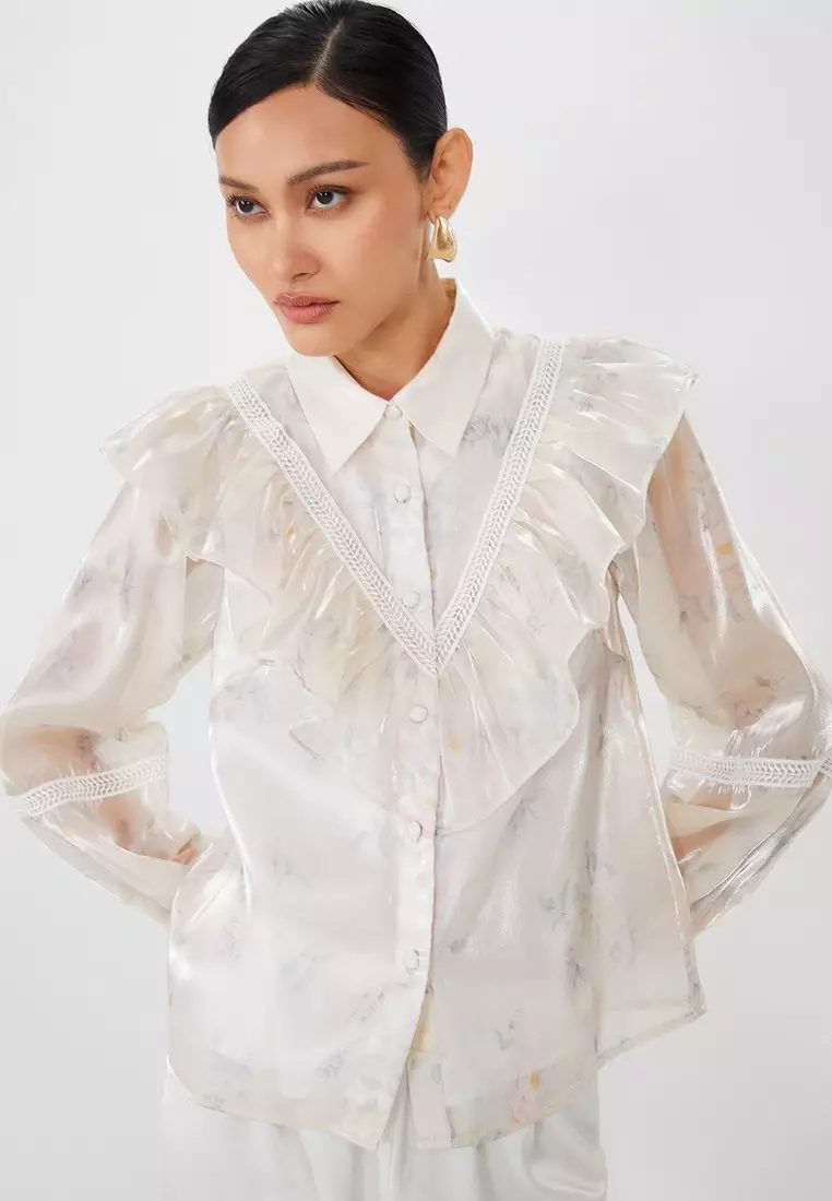 Floral Print Ruffle Blouse - Multi