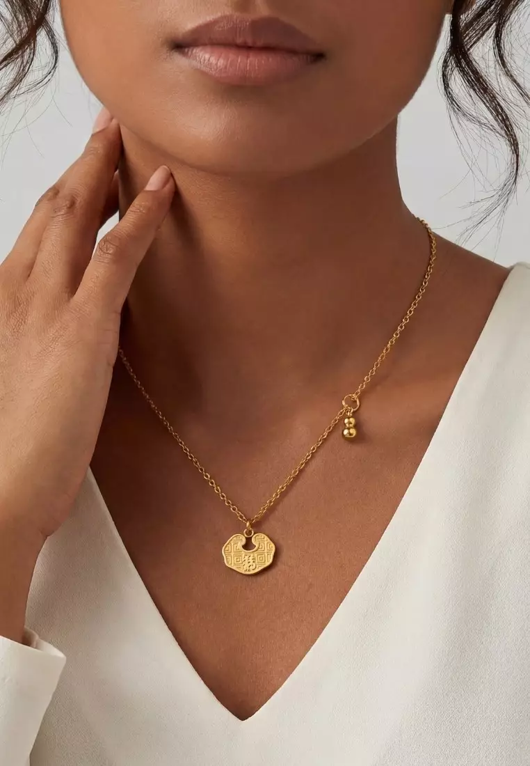 Peace Lock Pendant Necklace in Gold