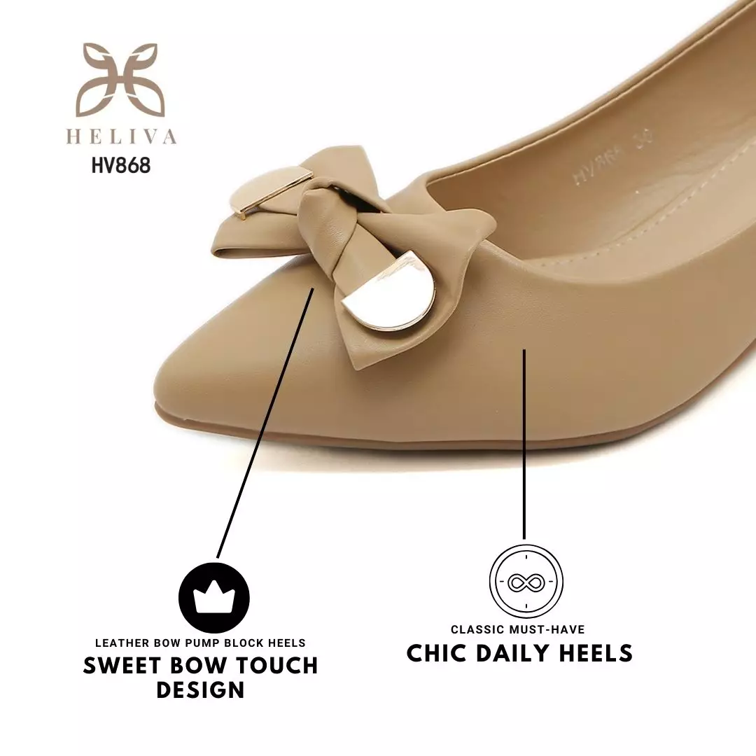 Heliva Lyla Mary Jane Shoes Accessoris Ribbon Gold Heel Chunky Sol 4cm HV868