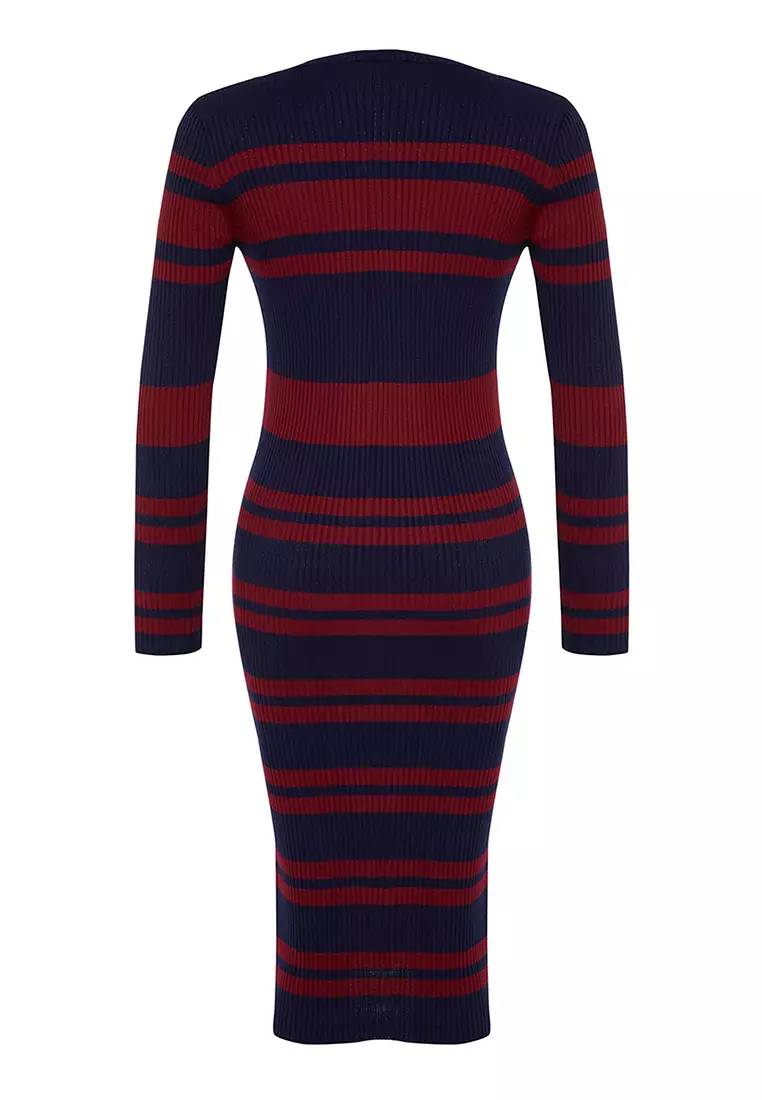 Midi Knitwear Crew Neck Striped Dress