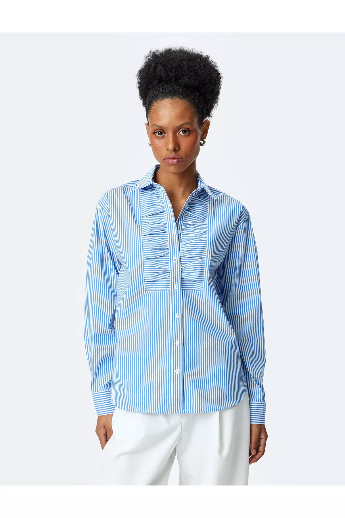 Classic Collar Long Sleeve Ruffle Striped Shirt