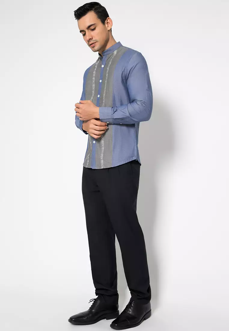 Johnwin - Baju Koko - Biru Motif - Lengan Panjang - Atasan Pria - ASH.680.K456K.167.C-L/S