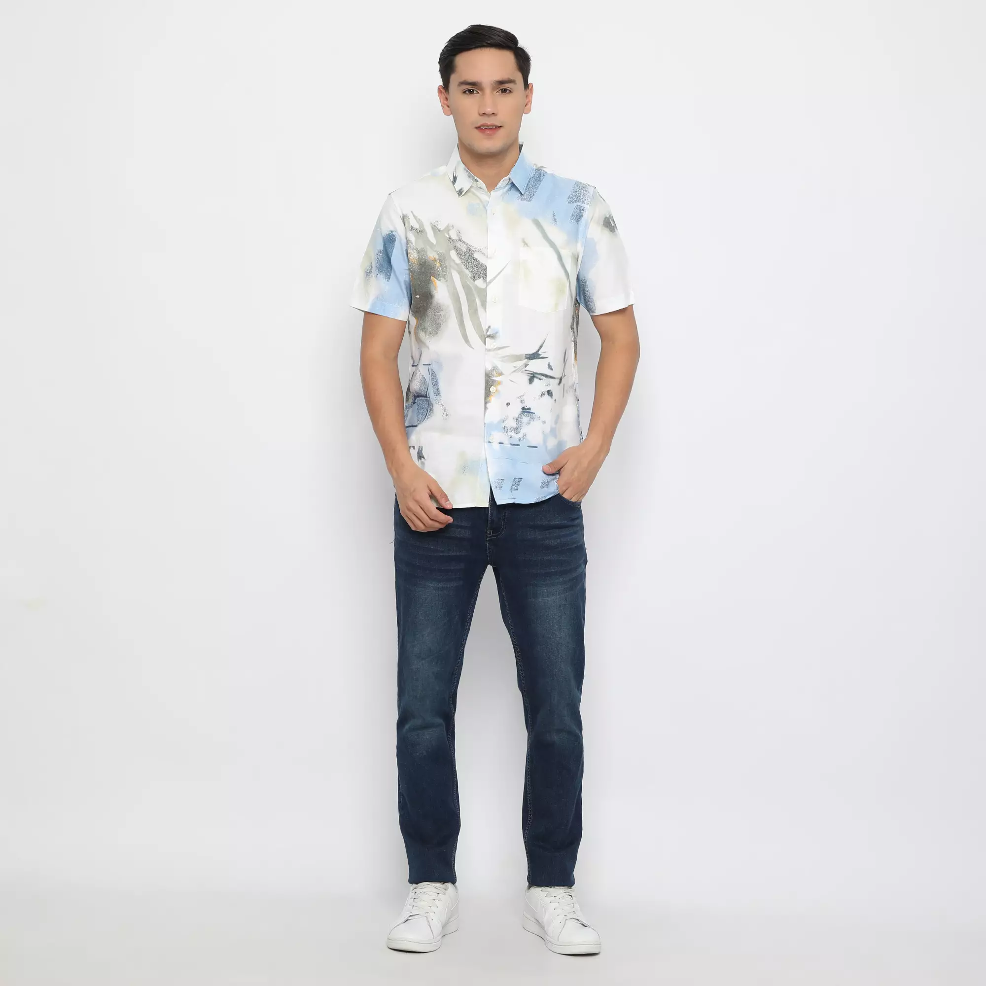 Platini Kemeja Motif Pria Lengan Pendek Katun 73261 BIRU