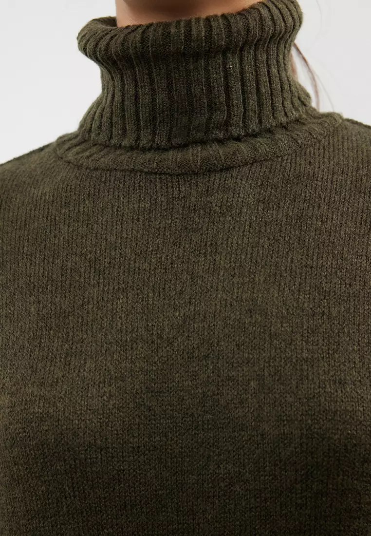 Khaki Midi Wide Fit Soft Texture Knitwear Dress