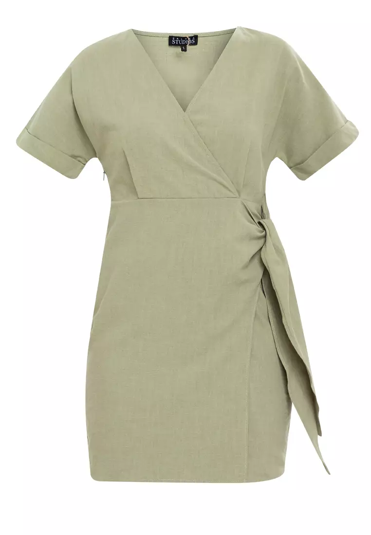 Buy Zalora Studios Linen Blend Wrap Kimono Dress 2023 Online | ZALORA ...