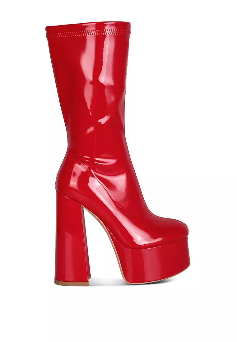 Discount on London Rag  shoes - SKU: Red Patent Pu High Block Heeled Ankle Boot