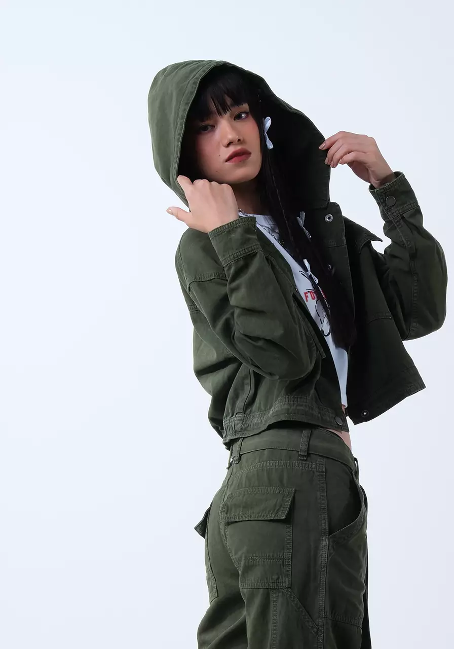 Jaket Wanita Cropped Cleo Army