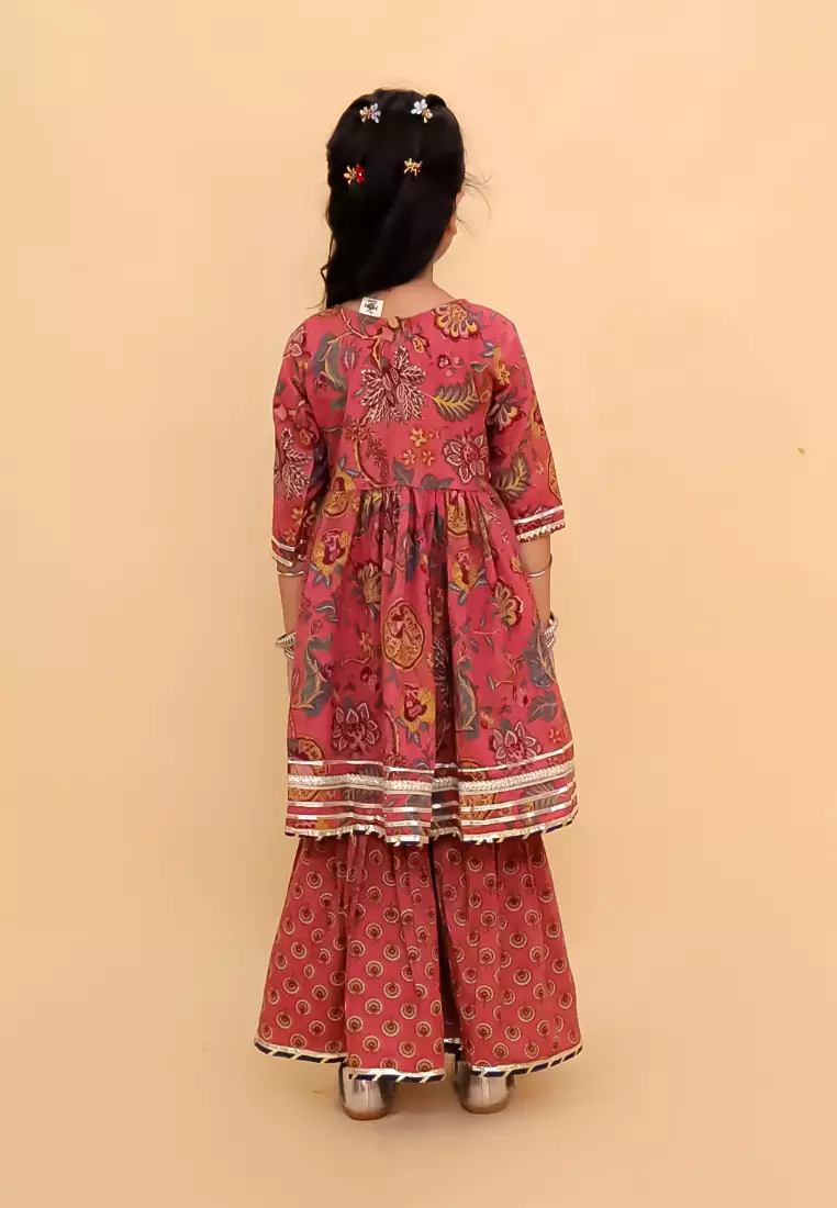 The Mom Store Aangan Aabha Block Print Girls Anarkali Sharara Set - Multi