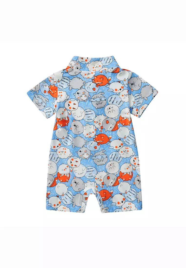 Purrfect Family Paws Baby Boy Blue Little Cats Cheongsam Romper Family Wear 0801