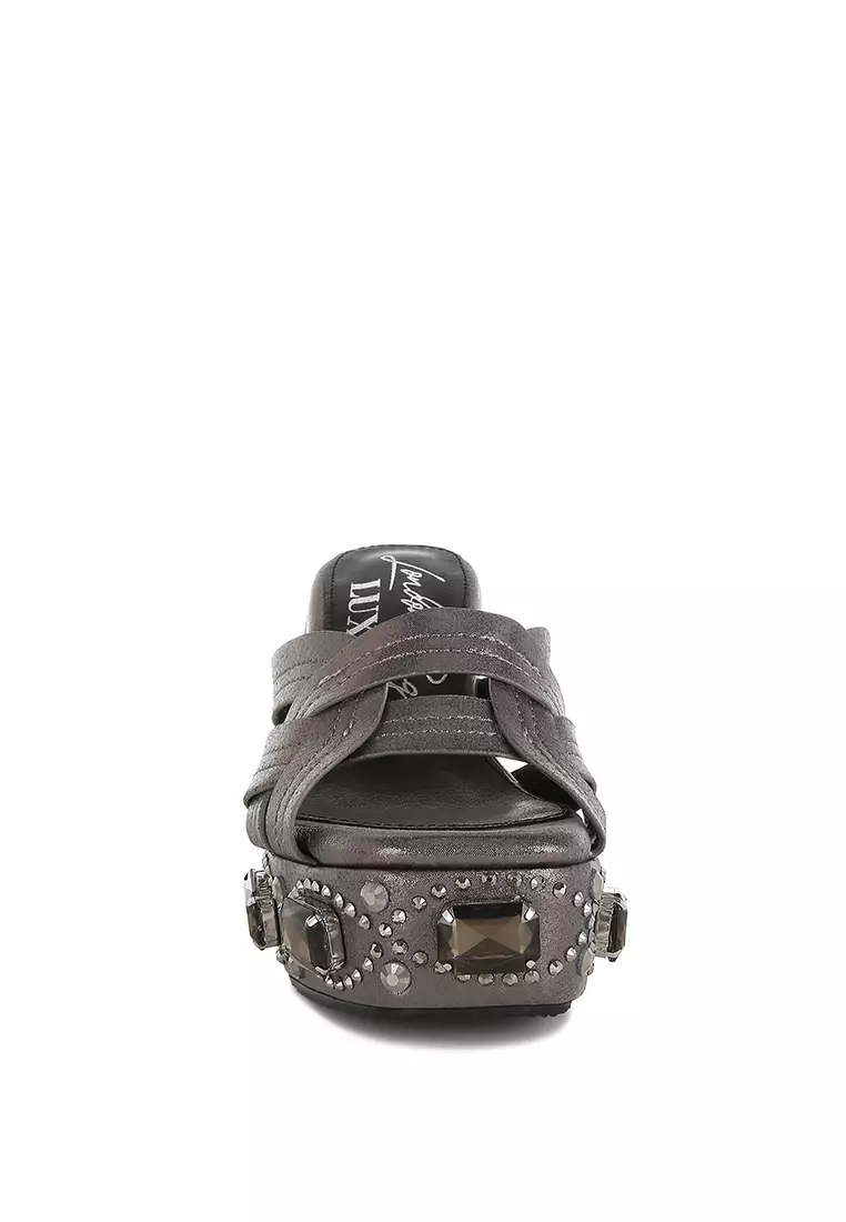 Sandal Potongan Berlian Imitasi & Berlian Imitasi Tebal dari Pewter