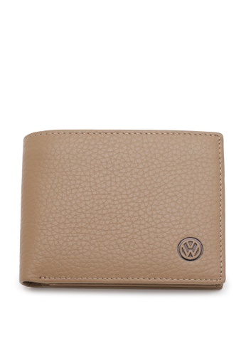 Volkswagen beige Men's Genuine Leather RFID Blocking Bi Fold Center Flap Wallet 5A72CAC28A9E07GS_1