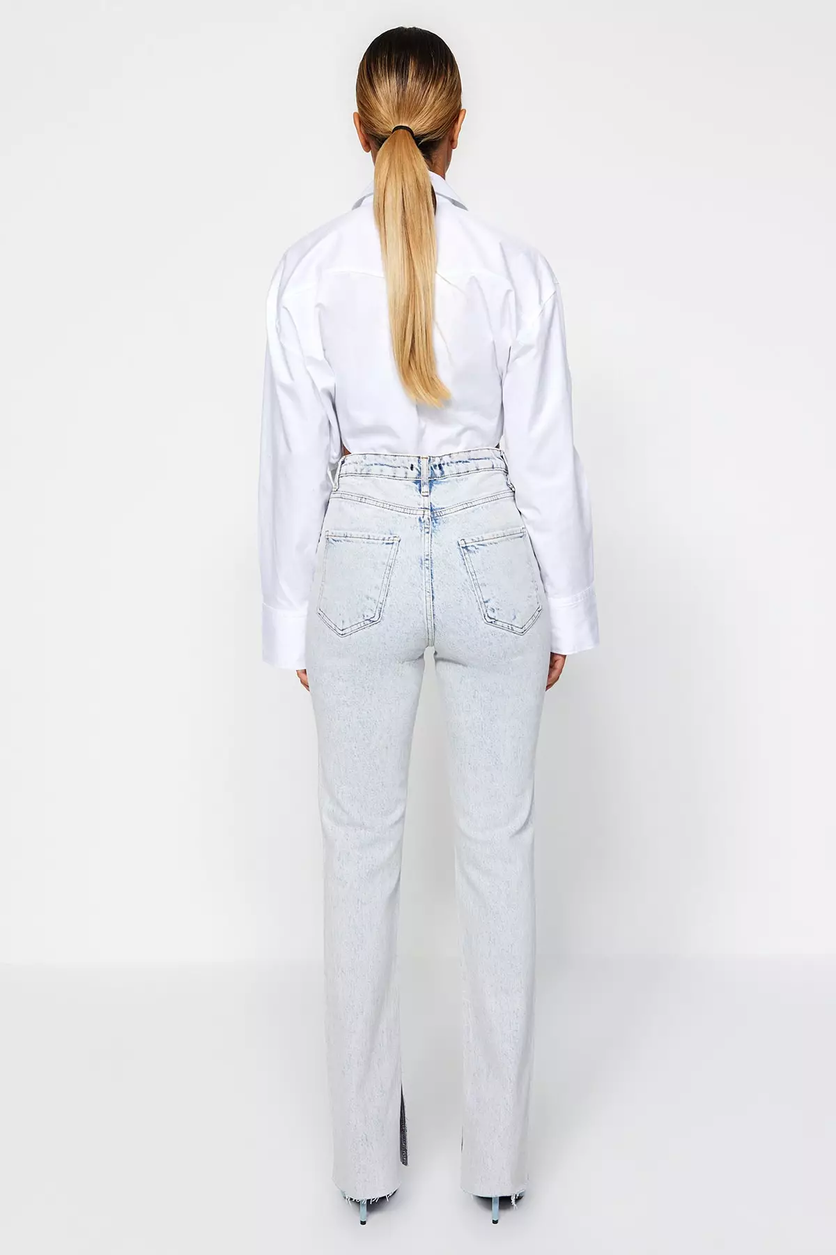 High Waist Slit Slim Jeans