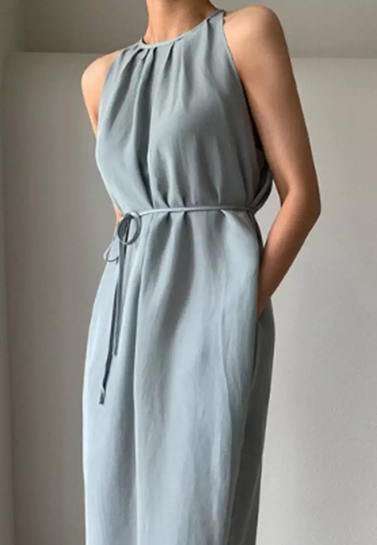 2025簡約系帶收腰開叉連衣裙CA25032720BL