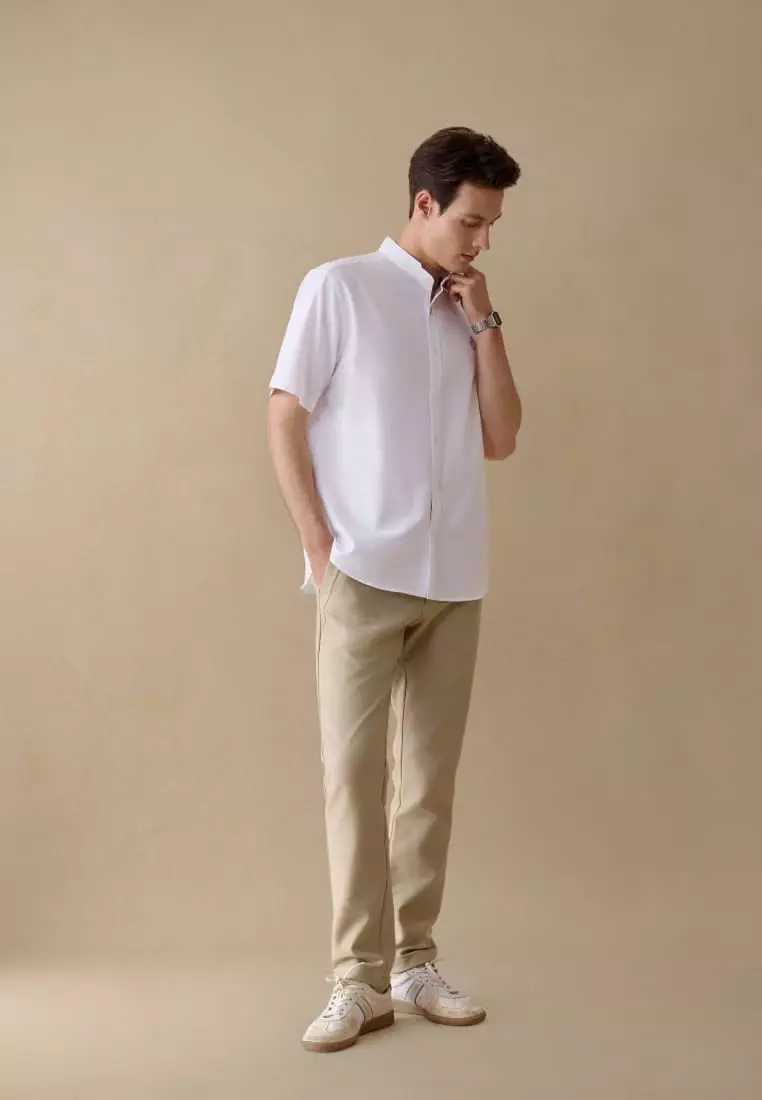 G2000 Wrinkle Free Oxford Stand Collar Smart Fit Short Sleeve Casual Shirt with Logo