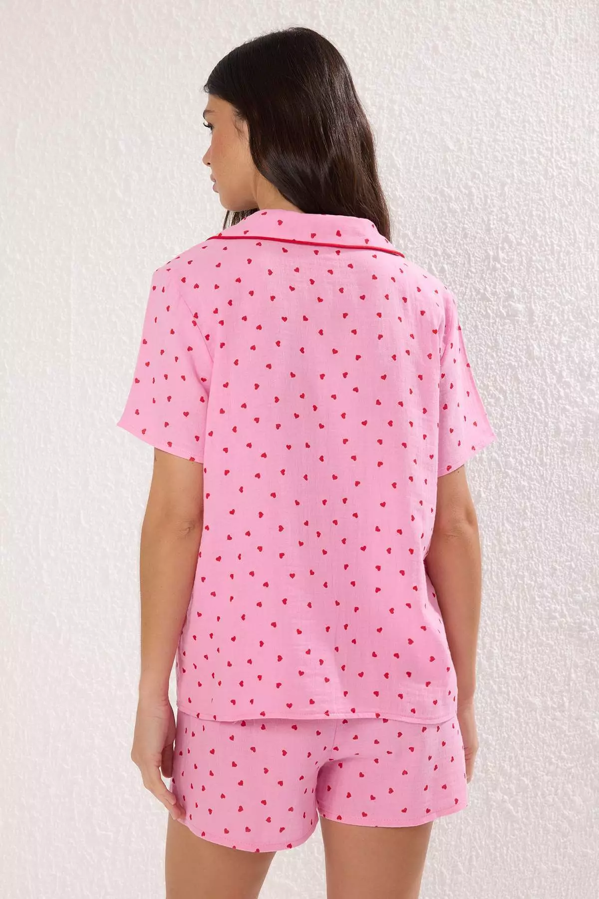 Pink Heart Bias Muslin Shorts Pajama Set