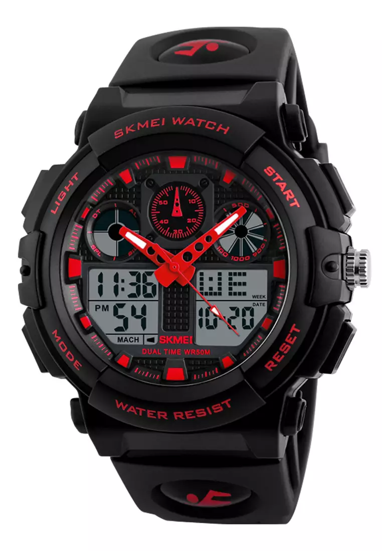 Skmei - Jam Tangan Pria - Black Red - Resin Strap - 1270-H