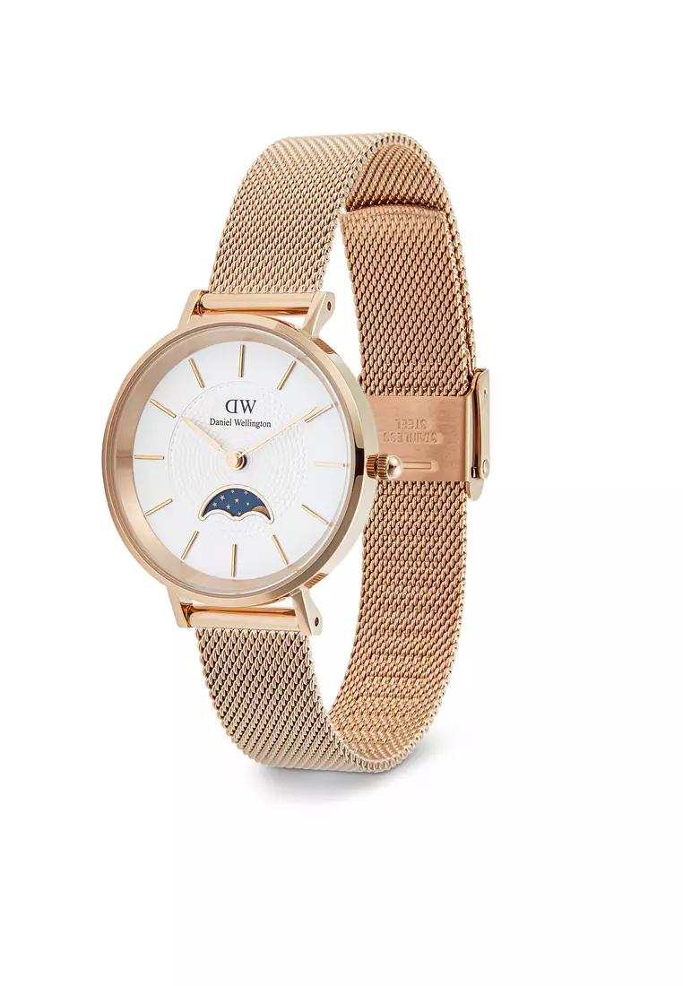Petite Lune 32mm Melrose Rose Gold White - Moonphase Dial - Women Watch stainless steel moonhphase watch DW Official Authentic Original