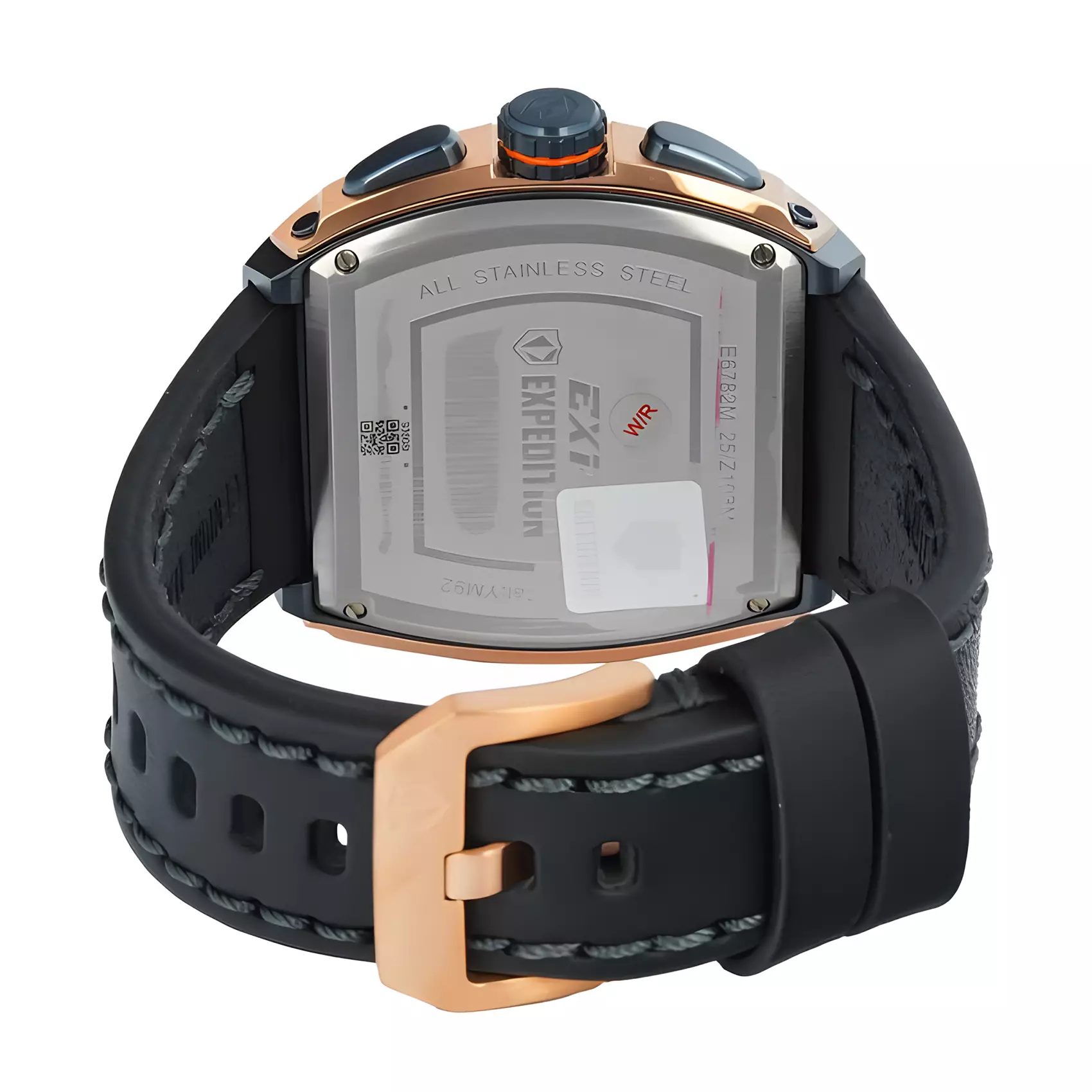 Expedition - Jam Tangan Chronograph Pria - Rose Gold Blue - Black Leather Strap - 6782 MCLURBUBA