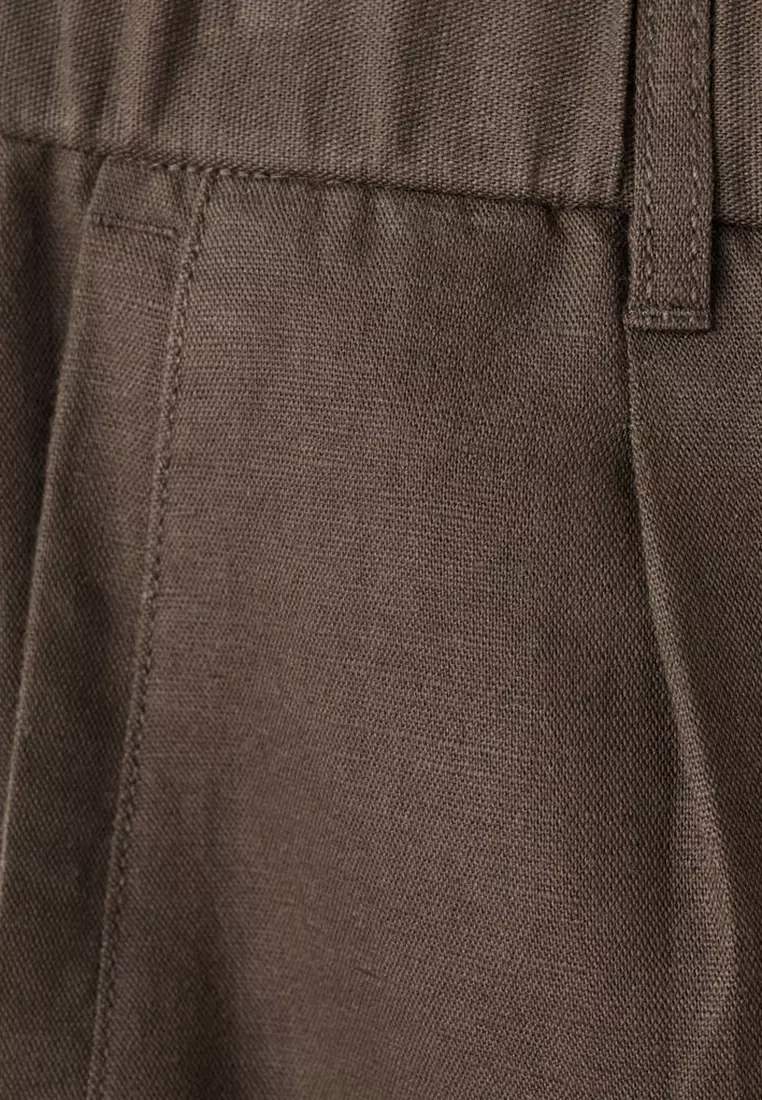 Slim Fit Cropped Linen-Cotton Trousers