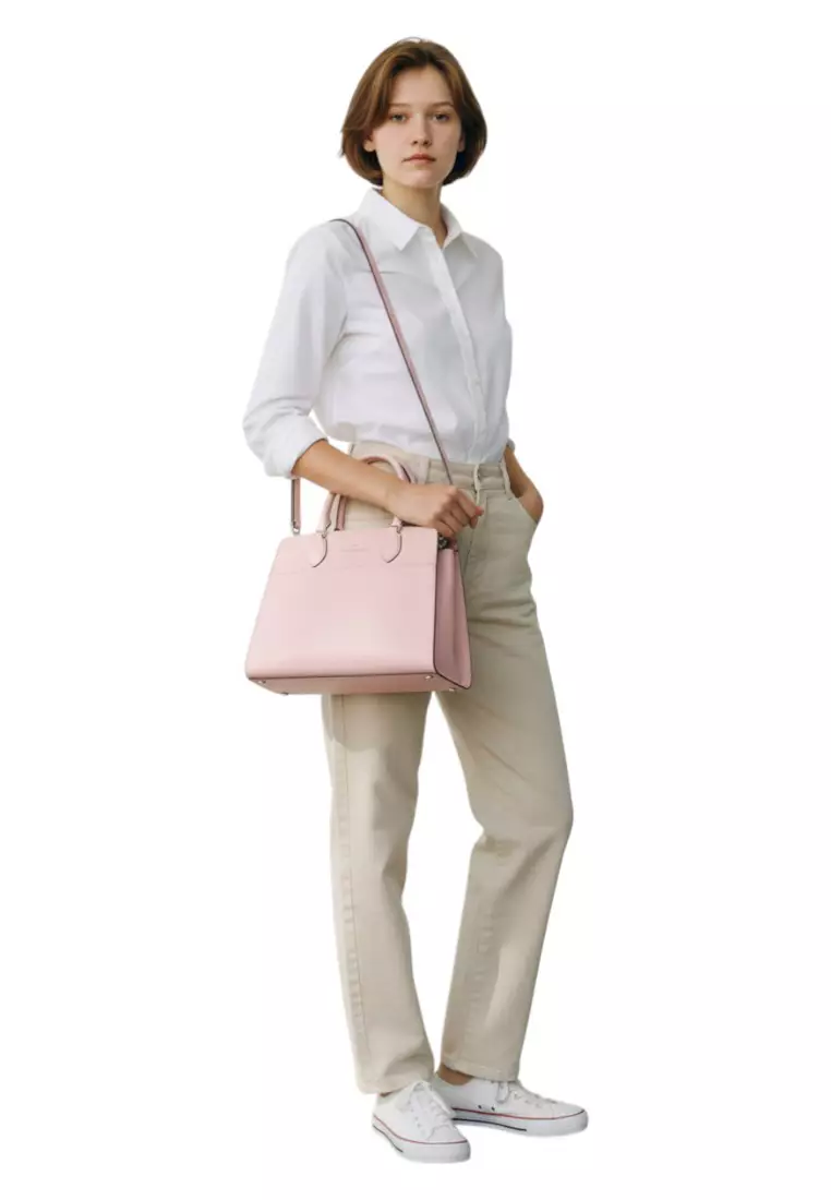 Madison Textured Patent Leather Medium Satchel - Tutu Pink
