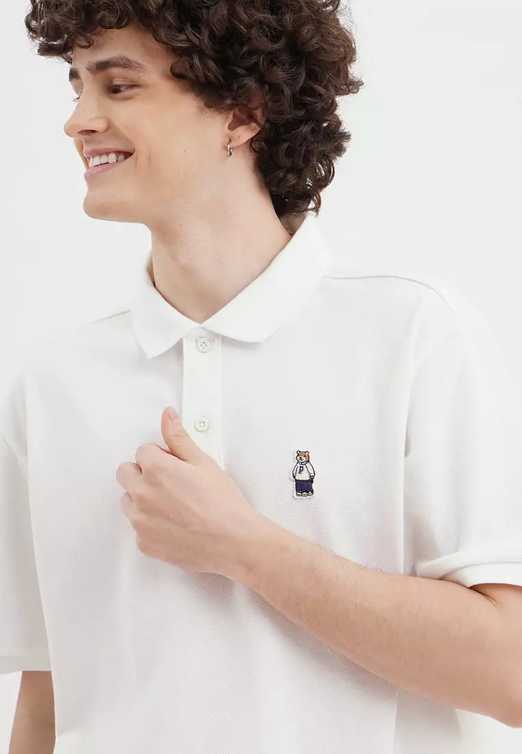 Relaxed Fit Polo With Crew Bear Patch Embroidery