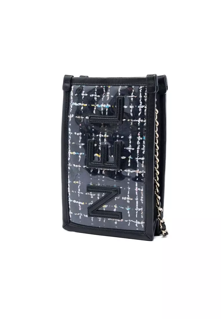 Pre-Loved Chanel Tweed And Pvc Phone Pouch With Chain