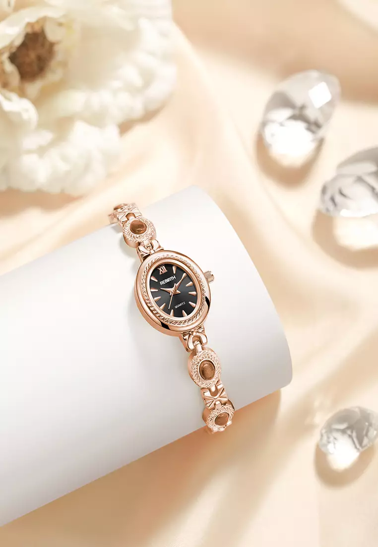 Jam Tangan Wanita Original Korea Style Kuasar Anti Air Tali Stainless Steel Jam Tangan Cewek B016 Rose black