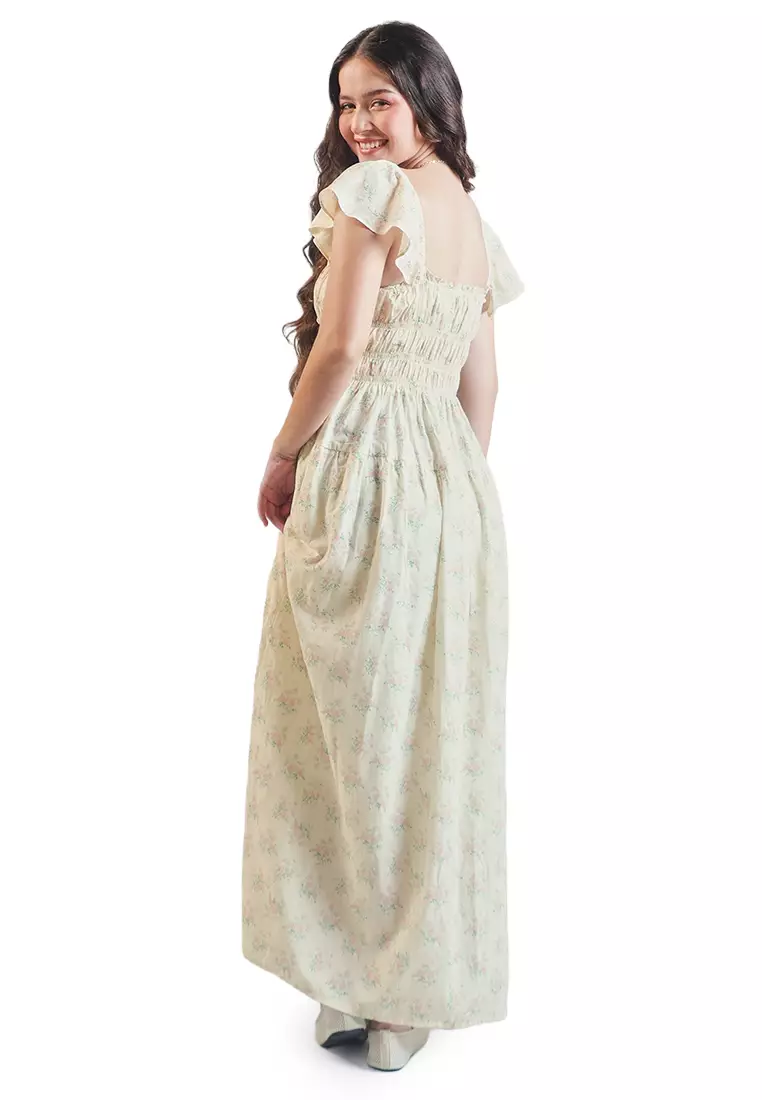 Floral Smocked Maxi Dress with Flutter Sleeves