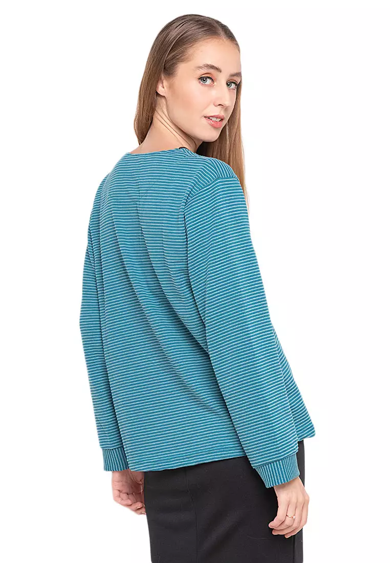 Joyce Blouse Long Sleeve Motif Solid Design Casual Atasan Wanita - Tosca