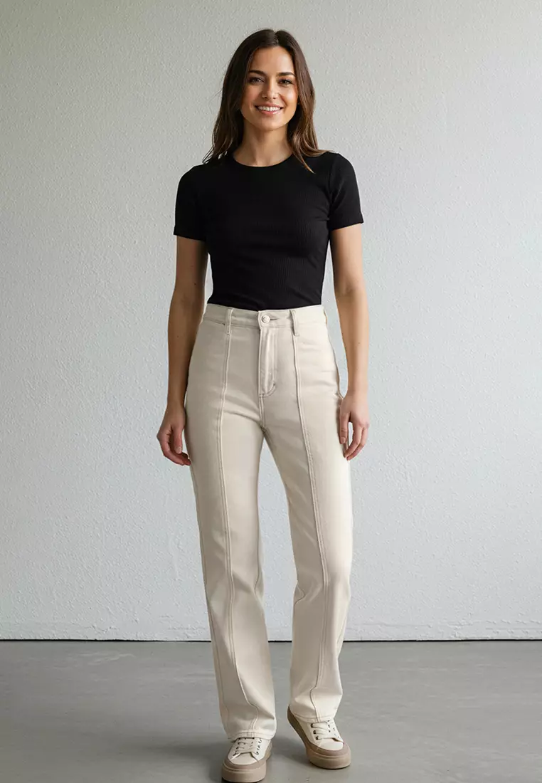 Stone Stitch Detail High Waist Wide Leg Jeans TWOSS25JE00034