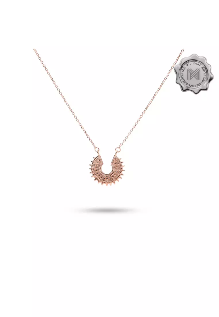 Millennia 2000 Chain with Filigree Ethnic Boho Charm Rose Gold Necklace with 925 Sterling Silver